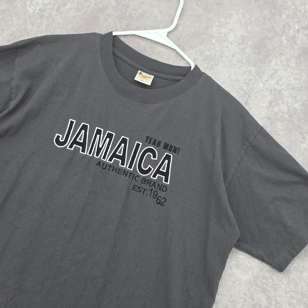 Vtg Island Tees Jamaica Authentic Brand Graphic T-Shirt Charcoal Gray Mens Large